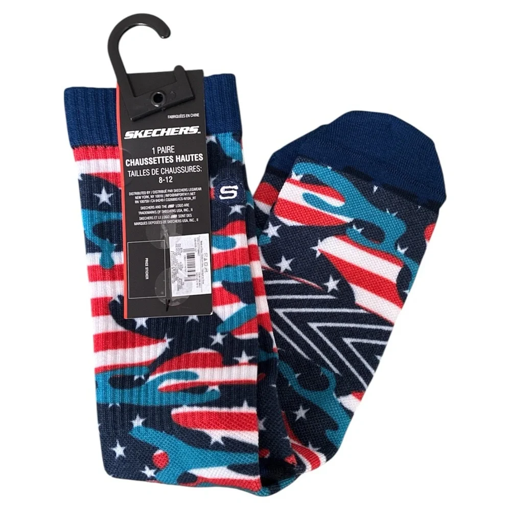 Skechers Men's Red, White, and Blue Graphic Socks size 8-12 New